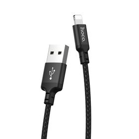 Кабель Hoco X14, Lightning - USB, 2 А, 2 м, быстрая зарядка, оплётка нейлон, чёрный