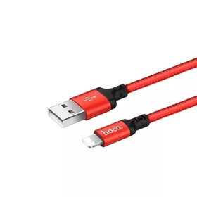 Кабель Hoco X14, Lightning - USB, 2 А, 2 м, быстрая зарядка, оплётка нейлон, красный
