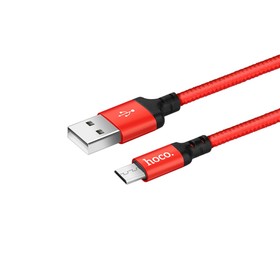 Кабель Hoco X14, Micro USB - USB, 2.4 А, 1 м, быстрая зарядка, оплётка нейлон, чёрно-красный