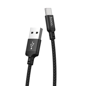 Кабель Hoco X14, Type-C - USB, 3 А, 1 м, быстрая зарядка, оплётка нейлон, чёрный