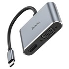 Адаптер Hoco HB30, HDMI/VGA/USB3.0/PD 15 см, серый - фото 321758132
