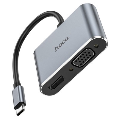 Адаптер Hoco HB30, HDTV/VGA/USB3.0/PD 15 см, серый