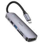 Адаптер Hoco HB28, HDMI/USB3.0/USB2.0/SD/TF/PD, 60 Вт, 3 А, 13.5 см, серый - фото 321758143
