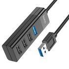 Адаптер Hoco HB25, 4 в 1, USB to USB3.0/USB2.0*3, длина кабеля 30 см, чёрный - фото 321758154
