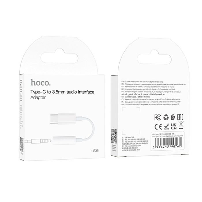 Адаптер Hoco LS35, Type-C (m) - jack 3.5mm (f), белый