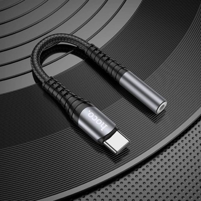 Адаптер Hoco LS33, Type-C (m) - jack 3.5мм (f), 12 см, серый