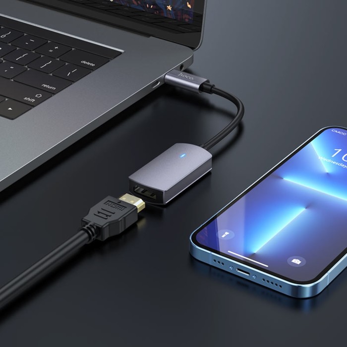 Адаптер Hoco UA20, Type-C - HDMI, 11.5 см, серый - Фото 1