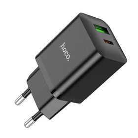 Сетевое зарядное устройство Hoco N28, 1 Type-C, 1 USB, 3 А, 20 Вт + 18 Вт, PD + QC, чёрное