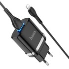 Сетевое зарядное устройство Hoco N1, 1 USB, 2.4 А, кабель Lightning - USB, 1 м, чёрное 9881673 - фото 13210751