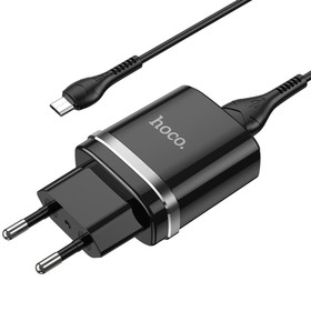Сетевое зарядное устройство Hoco N1, 1 USB, 2.4 А, кабель Micro USB -USB, 1 м, чёрное