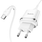 Сетевое зарядное устройство Hoco N1, 1 USB, 2.4 А, кабель Type-C-USB, 1 м, белый - Фото 3