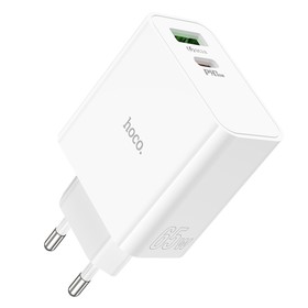 Сетевое зарядное устройство Hoco C113A, 1 Type-C, 1 USB, 65 Вт, PD + QC, белое