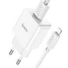 Сетевое зарядное устройство Hoco C106A, 1 USB, 2.1 А, кабель Lightning - USB, 1 м, белое - Фото 3