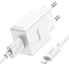 Сетевое зарядное устройство Hoco C106A, 1 USB, 2.1 А, кабель Lightning - USB, 1 м, белое - Фото 4