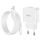 Сетевое зарядное устройство Hoco C106A, 1 USB, 2.1 А, кабель Lightning - USB, 1 м, белое - Фото 7