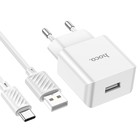 Сетевое зарядное устройство Hoco C106A, 1 USB, 2.1 А, кабель Type-C - USB, 1 м, белое - Фото 4