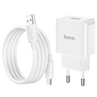 Сетевое зарядное устройство Hoco C106A, 1 USB, 2.1 А, кабель Type-C - USB, 1 м, белое - Фото 6