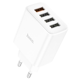 Сетевое зарядное устройство Hoco C102A, 1 USB, 18 Вт, 3 USB, 2.1 А, QC, белое