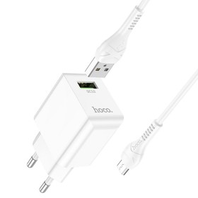 Сетевое зарядное устройство Hoco C98A, 1 USB, 18 Вт, QC, кабель Micro USB -USB, 1 м, белое