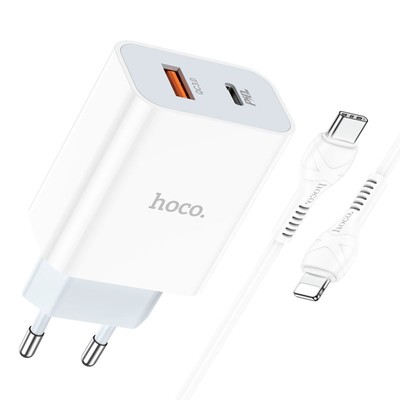 Сетевое зарядное устройство Hoco C97A, USB, Type-C, 20 Вт, Type-C - Lightning, 1 м, белое