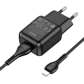 Сетевое зарядное устройство Hoco C96A, 1 USB, 2.1 А, кабель Lightning - USB, 1 м, чёрное