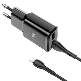 Сетевое зарядное устройство Hoco C88A, 2 USB, 2.4 А, кабель Lightning - USB, 1 м, чёрный
