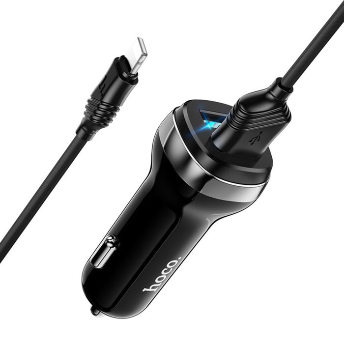 Автомобильное зарядное устройство Hoco Z40, 2 USB, 2.4 А, кабель Lightning - USB, 1 м,чёрное