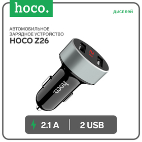 Автомобильное зарядное устройство Hoco Z26, 2 USB, 2.1 А, дисплей, чёрное