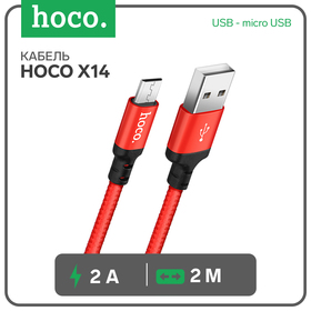 Кабель Hoco X14, 2 А, USB - micro USB, 2 м, черно-красный