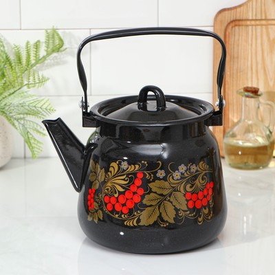 УЦЕНКА Чайник эмалированный «Рябинушка», 3.5 л, чёрный рябчик, с петлёй