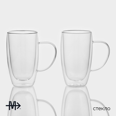 Набор кружек с двойными стенками Magistro «Дуо», 450 мл, 13×9×14.8 см, 2 шт., стекло, прозрачный