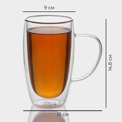 Набор кружек с двойными стенками Magistro «Дуо», 450 мл, 13×9×14.8 см, 2 шт., стекло, прозрачный