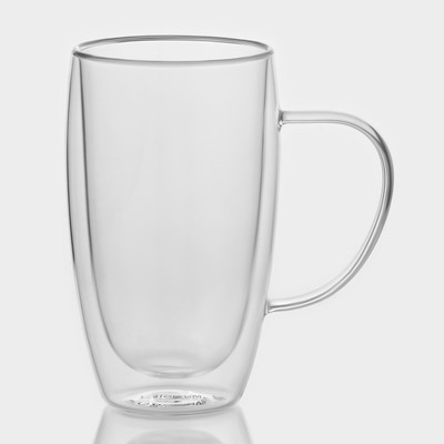 Набор кружек с двойными стенками Magistro «Дуо», 450 мл, 13×9×14.8 см, 2 шт., стекло, прозрачный