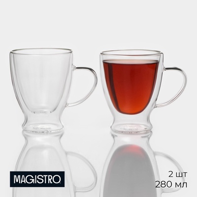 Набор кружек с двойными стенками Magistro «Капучино», 280 мл, 12×9×11 см, 2 шт., стекло, прозрачный