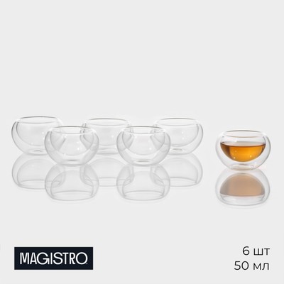 Пиалы с двойными стенками Magistro «Сакура», набор 6 шт.: 50 мл, стекло, прозрачные