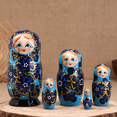 Матрёшка дерево «Ромашка», синяя, 5-кукольная, 19 см