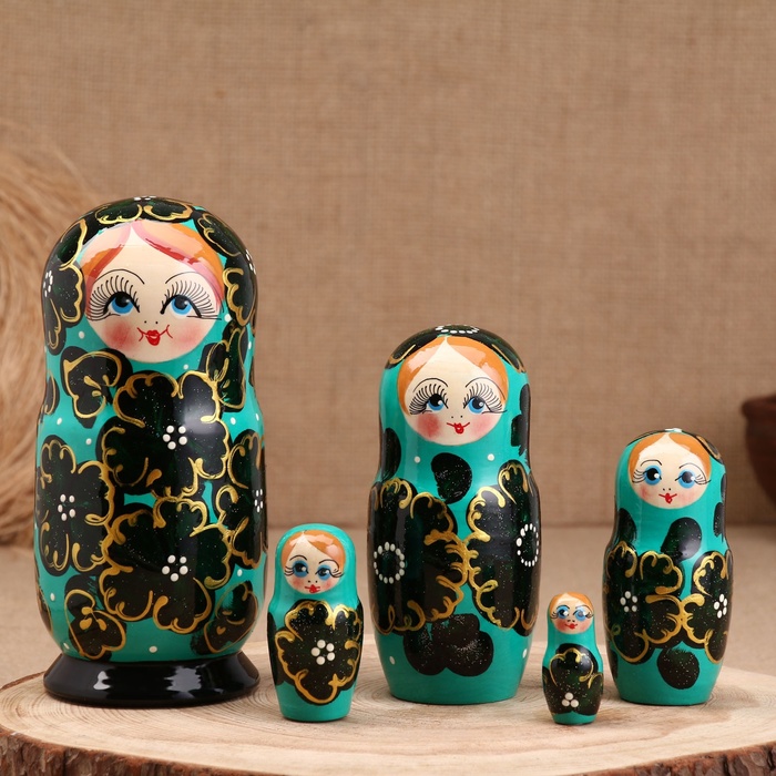 

Матрёшка "Ромашка", зелёная, 5-кукольная, 19 см