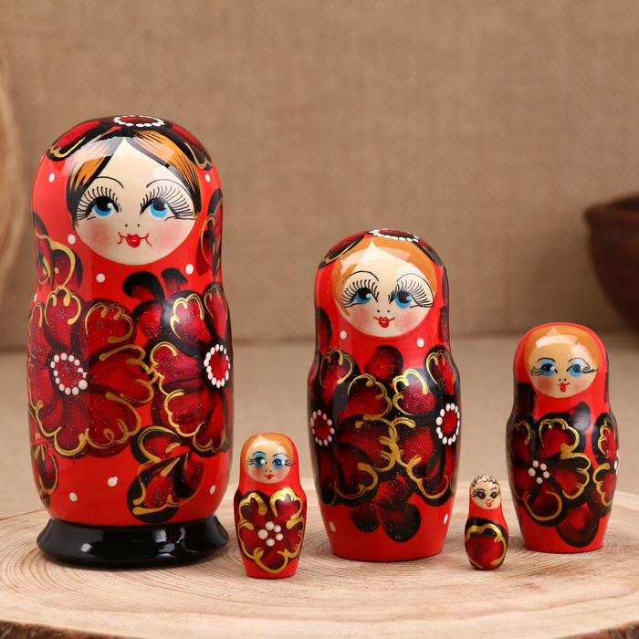 Матрёшка "Ромашка", красная, 5-кукольная, 16 см - Фото 1