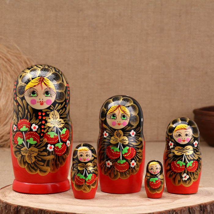 

Матрёшка "Марфа", чёрный платок, 5-кукольная, 19 см