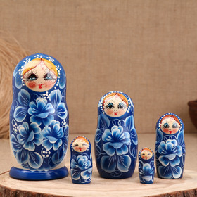 Матрёшка "Ирина", синий платок, 5-кукольная, 19 см