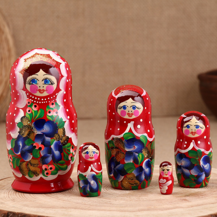 Матрёшка "Анастасия", красное платье, 5-кукольная, 16 см - Фото 1