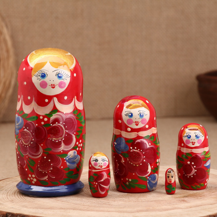 

Матрёшка "Анастасия", красный платок, 5-кукольная, 16 см