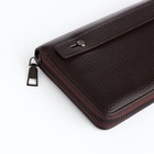 Портмоне-клатч мужской на молнии, отдел для купюр, карт, монет, коричневое - Фото 3