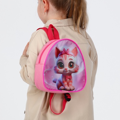 Рюкзак детский «Котик с бантиком», для девочки, на молнии, Выбражулька, розовый