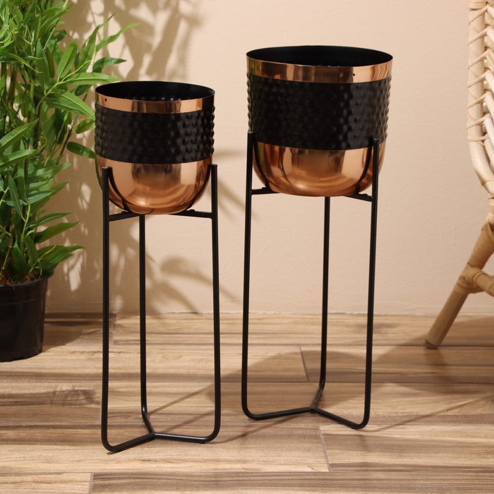 Кашпо на подставке "Слимо" металл (набор 2 шт), диаметр 24 и 19 см - Фото 1