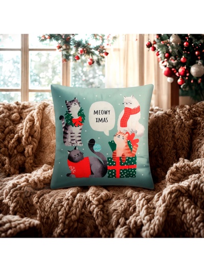 Наволочка декоративная новогодняя «Этель. Meow X-mas» 40×40 см, велюр