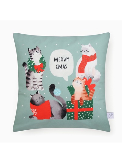 Наволочка декоративная новогодняя «Этель. Meow X-mas» 40×40 см, велюр