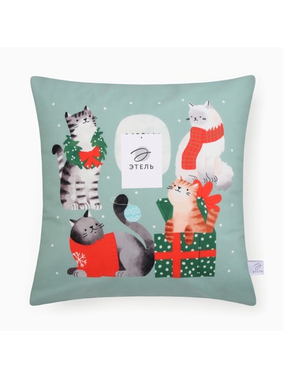 Наволочка декоративная новогодняя «Этель. Meow X-mas» 40×40 см, велюр