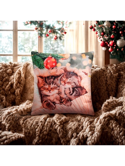 Наволочка декоративная новогодняя «Этель. Котята» 40×40 см, велюр