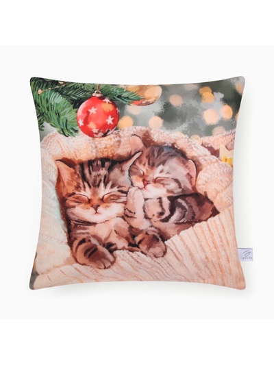 Наволочка декоративная новогодняя «Этель. Котята» 40×40 см, велюр